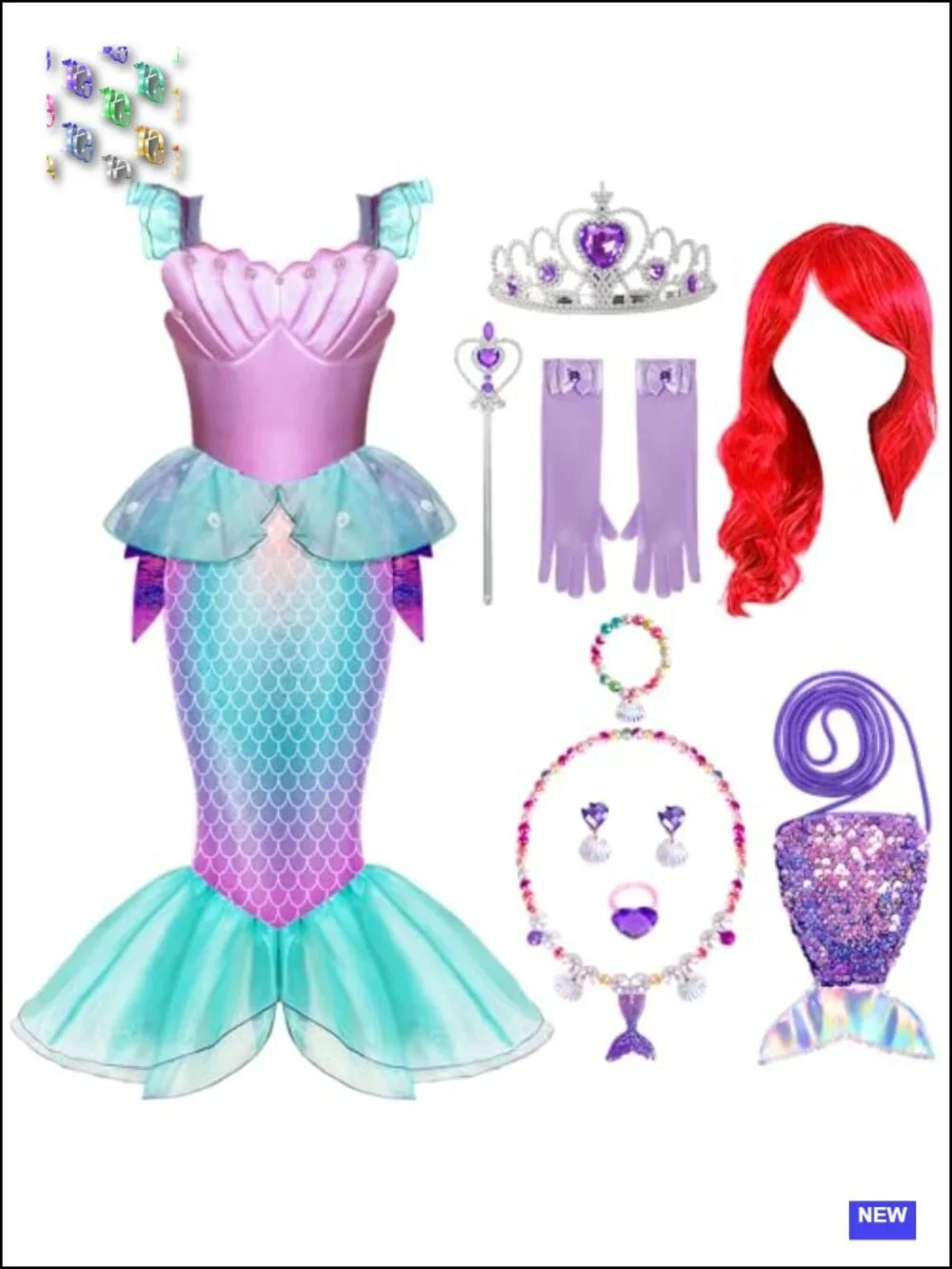 Little Mermaid Costume for Girls Ages 5-7 - 10 Piece Princess Dress Up Set with